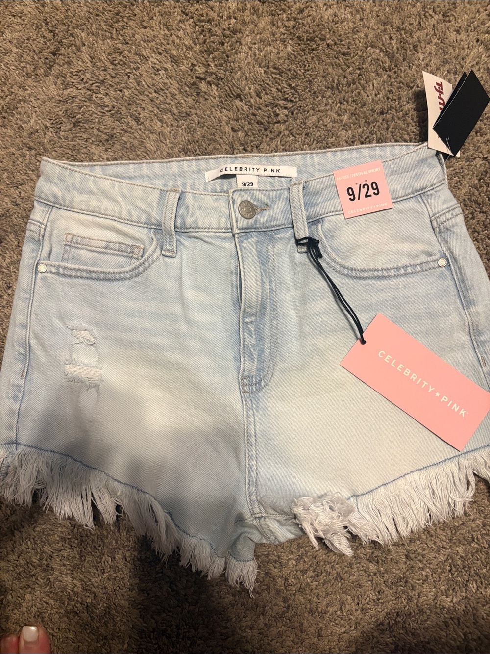 Celebrity Pink Light Wash Frayed Denim Shorts